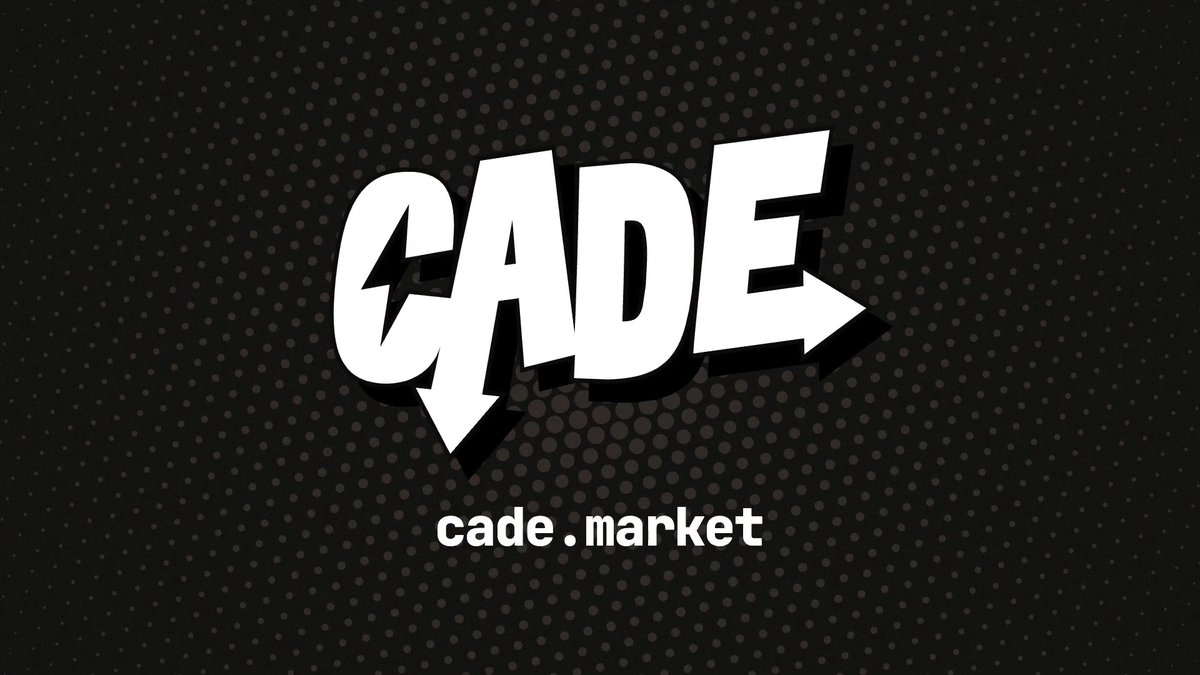 A black background with a stylized white 'CADE' logo featuring an arrow design, with the text 'cade.market' below it.