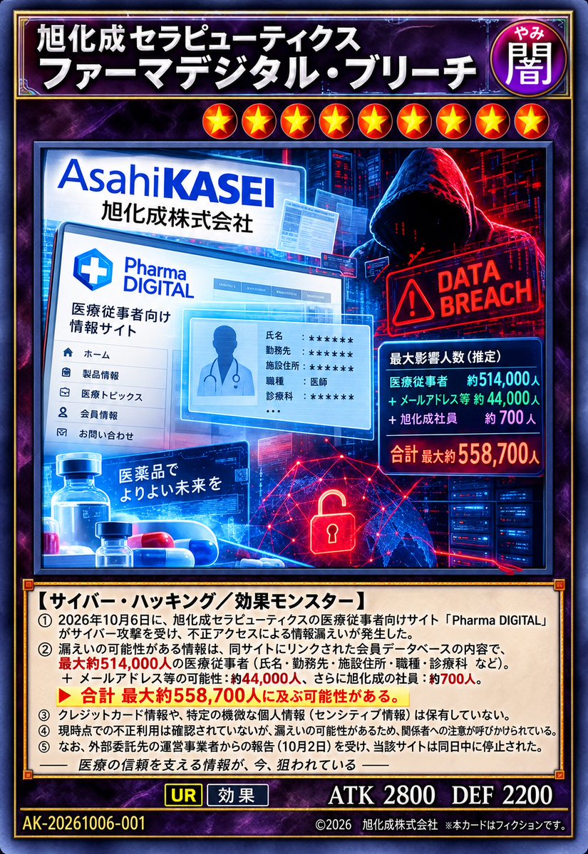 nekoshitsu's tweet photo. 旭化成子会社でも漏えいか

サイバー攻撃最大55万人超

https://t.co/n0RFEPFSip https://t.co/dwgEpVWvDp