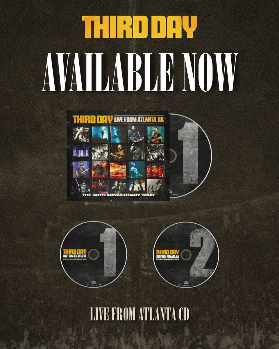 thirdday's tweet photo. A new season calls for new Third Day merch! Head to our store to pre-order new items including the Third Day Live From Atlanta, GA (The 30th Anniversary Tour) double disc CD now. #TD30 https://t.co/fL6Jjef9cl https://t.co/T93hVJBfNm
