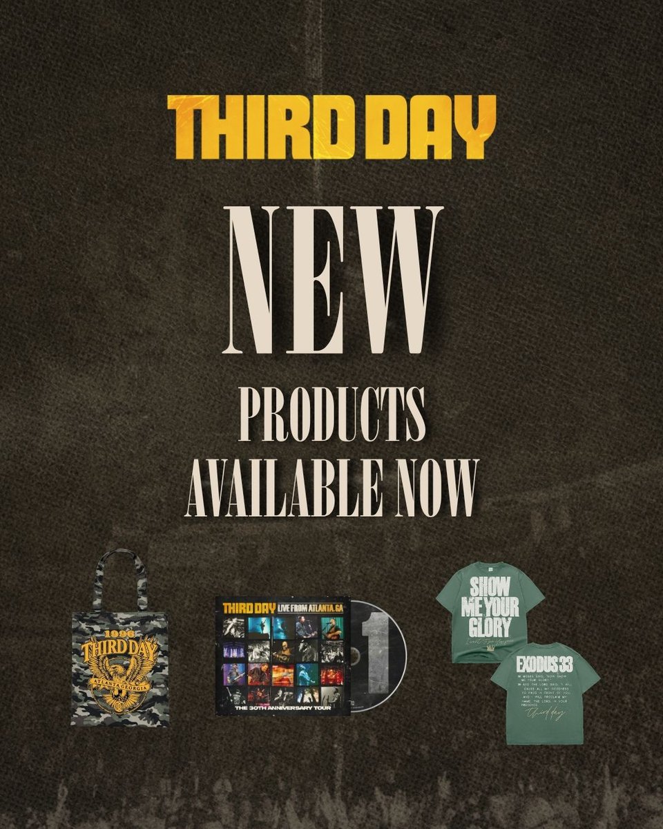thirdday's tweet photo. A new season calls for new Third Day merch! Head to our store to pre-order new items including the Third Day Live From Atlanta, GA (The 30th Anniversary Tour) double disc CD now. #TD30 https://t.co/fL6Jjef9cl https://t.co/T93hVJBfNm