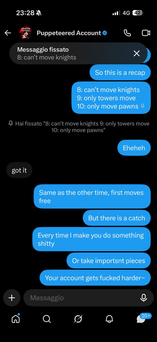 CiaranD364530's tweet photo. A big chess match is starting, I am challenging @Puppeteer_rp with very unfair rules 😵‍💫😵‍💫

I might win or get accountfucked harder  for every lost piece 🥵

#chess #findom #fd #accountplay #passwordplay #techdom #hypno #wankchat https://t.co/bjwr8HAwNC