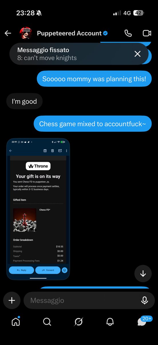 CiaranD364530's tweet photo. A big chess match is starting, I am challenging @Puppeteer_rp with very unfair rules 😵‍💫😵‍💫

I might win or get accountfucked harder  for every lost piece 🥵

#chess #findom #fd #accountplay #passwordplay #techdom #hypno #wankchat https://t.co/bjwr8HAwNC