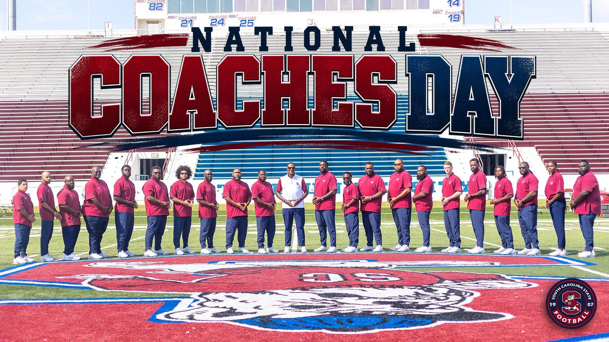 SCState_Fb's tweet photo. #GoDogs

THE MEN BEHIND THE MISSION. 🐶

Today, we celebrate the coaches who teach, lead, develop, sacrifice and set the STANDARD every single day.

More than X’s and O’s.
More than Saturdays.

It’s about developing better players, better students and better MEN.

To the coaches who pour into our Bulldogs every day — WE SALUTE YOU. 🫡

HAPPY NATIONAL COACHES DAY! 🔴🔵🐶🏈

@SCStateAthletic @MEACSports @coachberry77 
#PayTheFEE
#DigDEEP
#STATEofMind
#RaiseTheBAR
🔴🔵🐶🏈