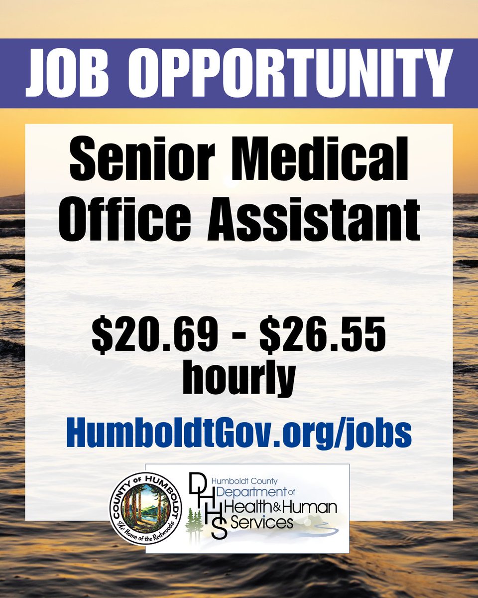 HumCoDHHS's tweet photo. DHHS is hiring a Senior Medical Office Assistant to join our Public Health team. Applications will be accepted for this position until Friday, Oct. 30, at 11:59 p.m. Visit https://t.co/OV5NzDx7Vr to learn more and apply. https://t.co/pe5eMTWnbm