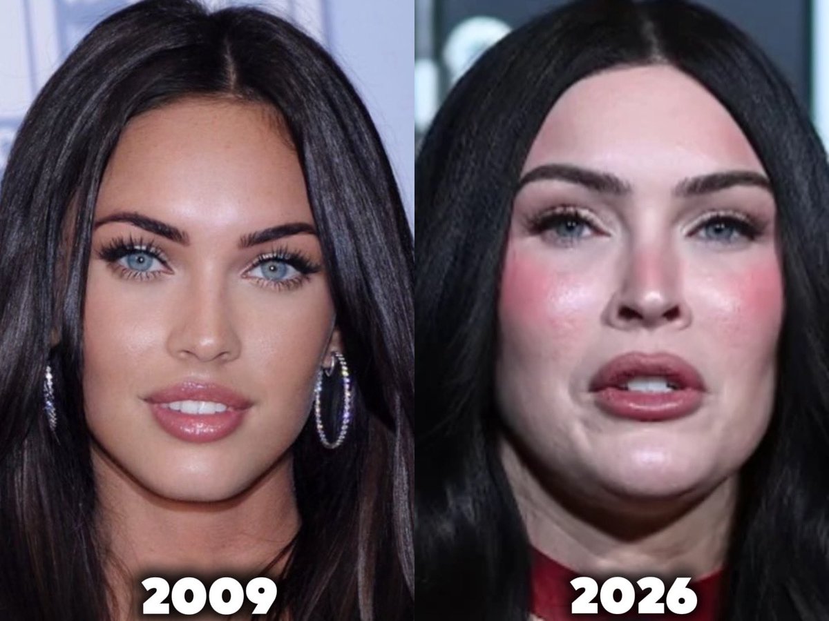 modernhistory's tweet photo. Megan Fox at age 23 in 2009, and at age 40 in 2026. https://t.co/GeCEbjYg5i