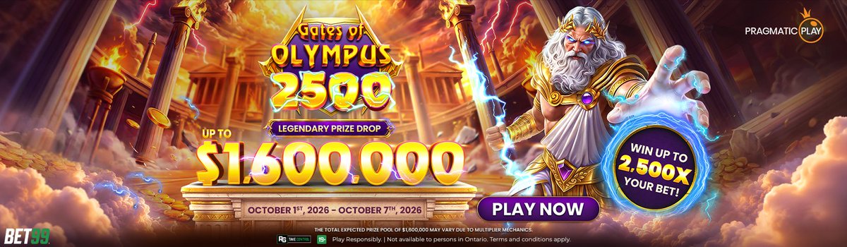 BET99SLOTS's tweet photo. Your next big win could be written in the stars ✨

Gates of Olympus 2500 runs until October 7 at 5:59 PM ET

Play for your chance to win multipliers, Free Spins and a share of the $1,600,000 prize pool

Available at @BET99Sportsbook 📲 https://t.co/kNmJBCDftV