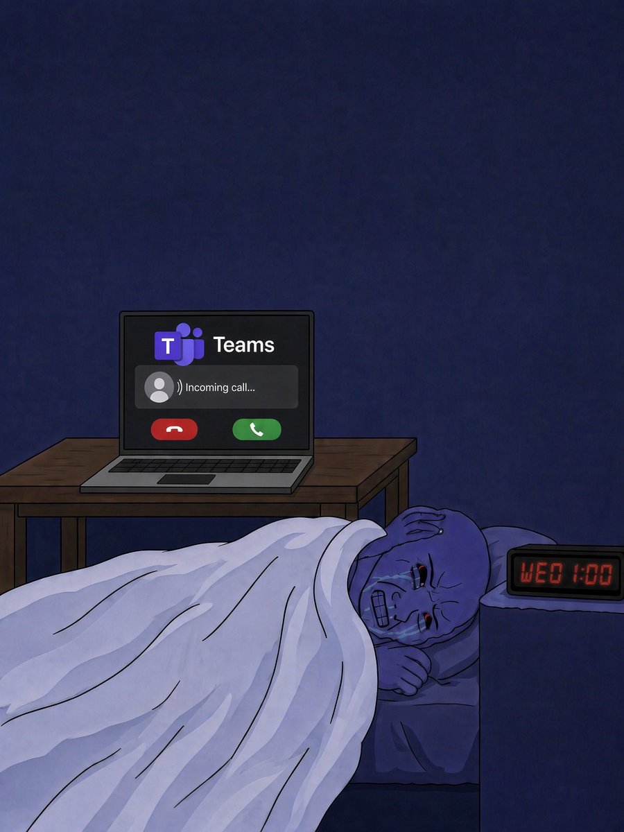 CorpAbsurdity's tweet photo. Remote workers when their midday nap is interrupted by a Teams call. https://t.co/wg1zyig5EM