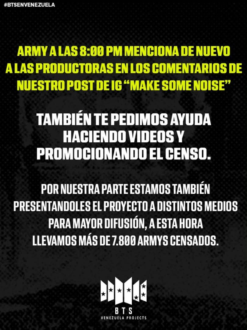 btsvzlaprojects's tweet photo. ARMY NO DESCANSARÁ. 

Hoy a las 8:00 PM, volveremos a una nueva oleada de menciones a las productoras del país, 🇻🇪 ARMY de Venezuela se hará notar durante toda la semana. 

El post en dónde publicaremos es en éste: 

🔗https://t.co/zfsDsuoiom https://t.co/khlZOcTLFN