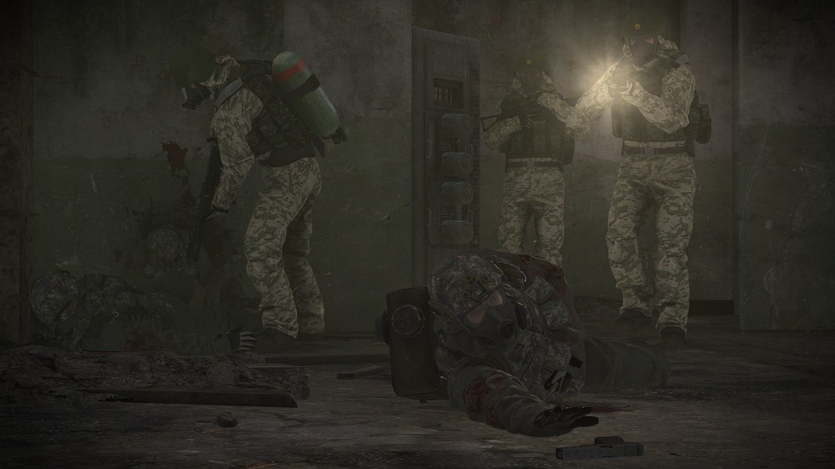 flex7103's tweet photo. North Korean CBRN team slowly advances after chemical weapons release on South Korean military installations.

Working on a new update for my Arma 3 "The Korean Conflict" mod.

#Arma3 #ArmaPlatform #Korea https://t.co/q0HLZfNYcX