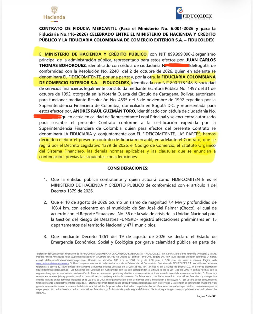 CathyJuvinao's tweet photo. 🚨 #PRIMICIA

Por fin se firmó el contrato del FONDO MILAGRO y esto es lo que encontramos: @FiducoldexCol fue escogida con UNA SOLA OFERTA y pactó una comisión de cerca de USD 1M al año. Cinco de siete votos del Consejo Directivo son de Presidencia. No hay sillas para los entes territoriales ni entes de control. 

Las reglas clave para contratar TODAVÍA NO ESTÁN LISTAS. 🧵