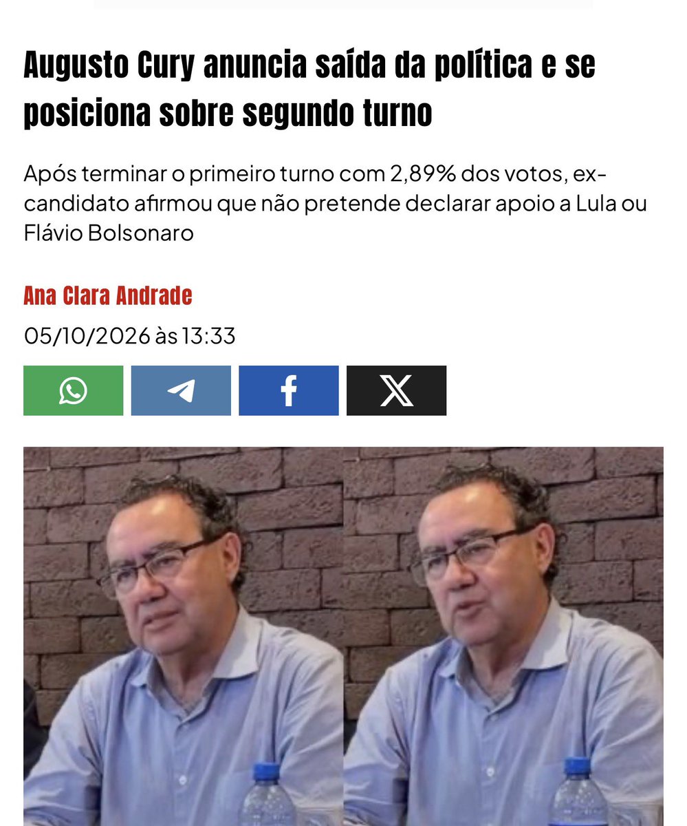 dr_francisco79's tweet photo. Augusto Cury, autor de “Nunca desista de seus sonhos”, anunciou que desistiu da política após perder a eleição para presidente.

Essa é a notícia. @augustocury https://t.co/wy994wiMx7