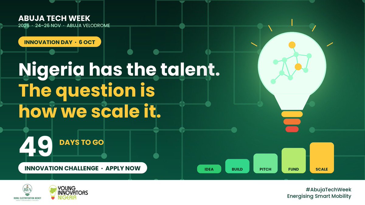 Abujatechweek_'s tweet photo. 🇳🇬 Nigeria has the talent.

The founders.
The engineers.
The developers.
The problem-solvers.

The question is no longer whether Nigerians can innovate.

The question is: HOW DO WE SCALE IT?

Abuja Tech Week 2026
49 Days to go
https://t.co/vAeeThRdCV

#AbujaTechweek #InnovationDay