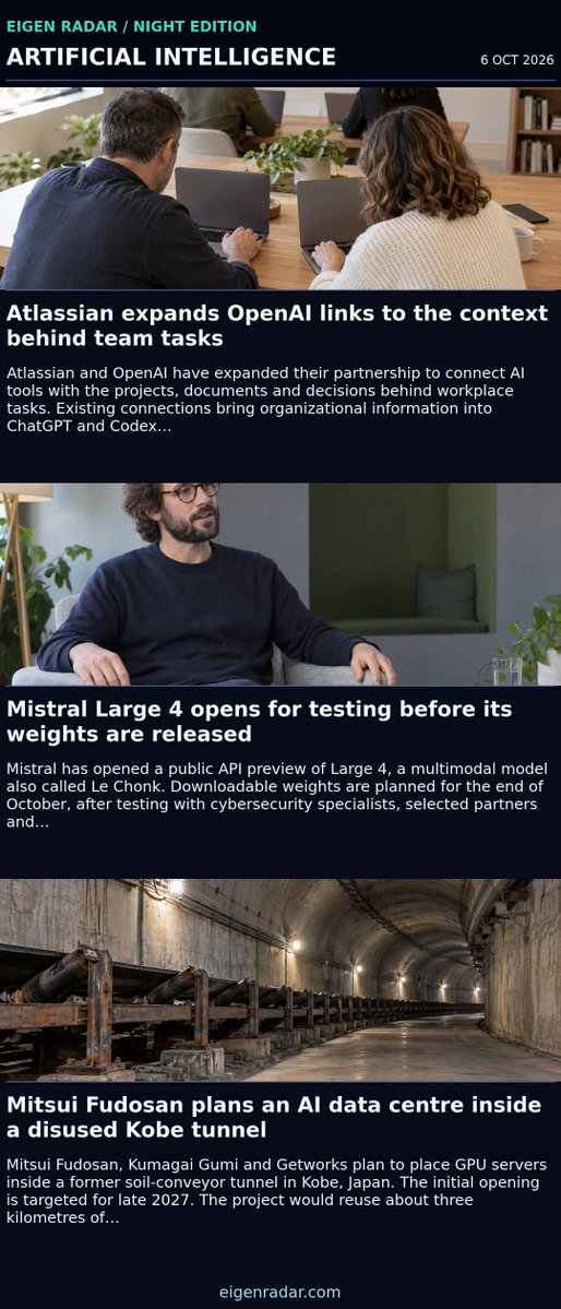 eigenradar's tweet photo. Eigen Radar Night — Oct 6, 2026

• EU proposes voting-rights safeguard for future members
• Celsa’s fund owners start exit preparations as the steel group returns to profit
• Atlassian expands OpenAI links to the context behind team tasks
• Francis Halzen wins the physics Nobel for turning Antarctic ice into a cosmic detector