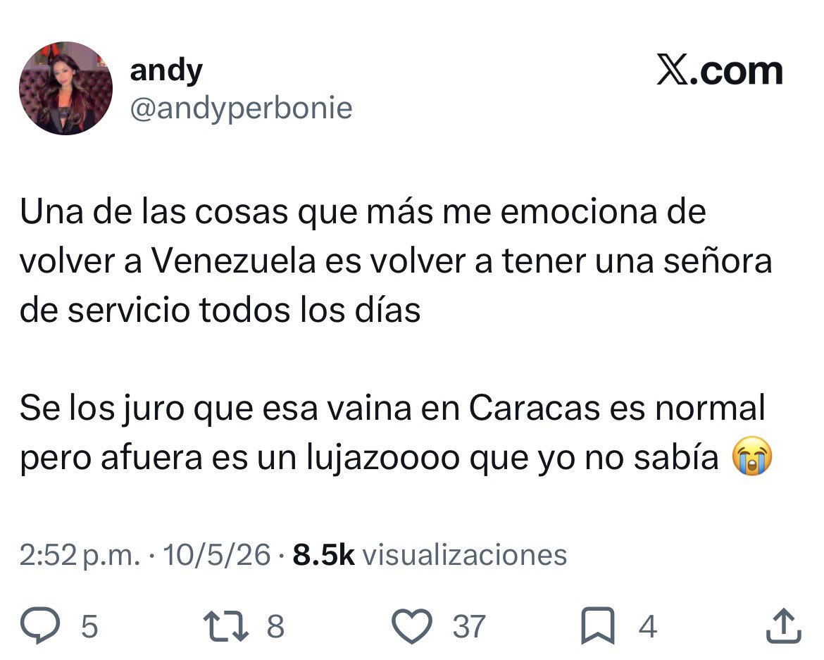 whitezuelans's tweet photo. Una de las cosas que más me emociona de volver a Venezuela es volver a tener una señora de servicio todos los días 😮‍💨✨ https://t.co/Oz9JTGm0Vh