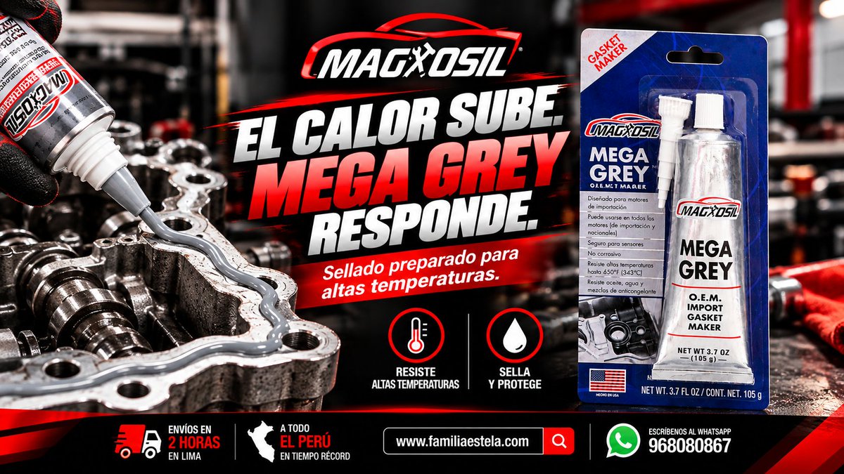 Magxosil's tweet photo. 🔥 El calor sube. Mega Grey responde. 🔧
MAGXOSIL Mega Grey 105 g forma juntas flexibles y resiste hasta 232 °C continuos y 343 °C intermitentes. 🌡️
🚚 Todo el Perú | ⚡ Lima en 2 h
#MAGXOSIL #MegaGrey #SiliconaRTV #MecánicaAutomotriz https://t.co/ntY1dJTegV