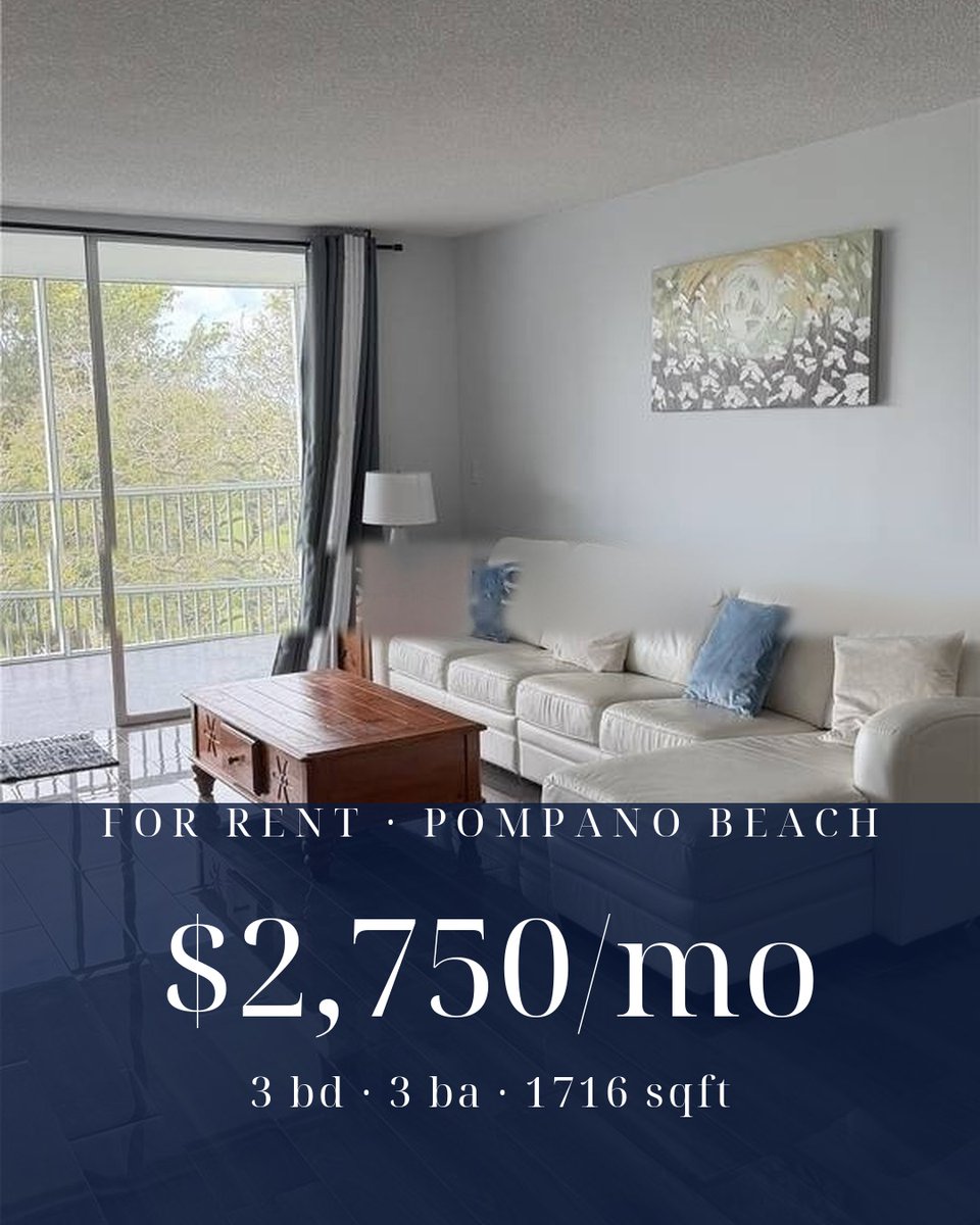RealtybyRicardo's tweet photo. ⛳ FOR RENT · Pompano Beach
$2,750/mo · 3 bd / 3 ba · 1,716 sqft · 'King' model condo, golf &amp; water views, 2 screened balconies
📲 Ricardo Ildefonso, Realtor · (305) 335-4952
https://t.co/31c8NoXMvt https://t.co/SpIfH46GiL