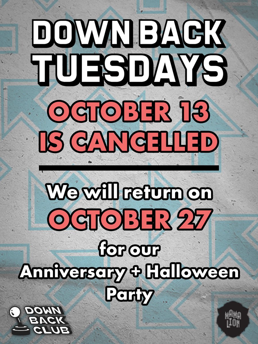 DownBackClub's tweet photo. heads up: down back tuesdays is taking a short break

we'll be back on october 27 for our BIGGEST event of the year

👁️👄👁️ details to come https://t.co/AWUiEZog1y
