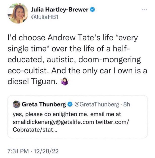 justdavenow89's tweet photo. Hey @JuliaHB1 would you like to update this??

Seems Andrew Tate life involved under age girls and watch eels and horses in sex acts…. https://t.co/UWvAzPaS5Y
