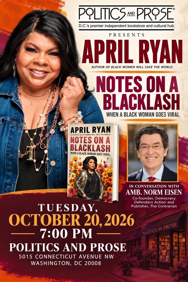 NormEisen's tweet photo. My friend @AprilDRyan's new book is out &amp; it's a must-read! 

Trump has been coming after April for years -- she kept showing up to the briefing room anyway, &amp; now she's telling the whole story

Join us at @PoliticsProse in DC Oct 20 @ 7pm 

Buy here 👉 https://t.co/6Q3Qpe1ZzI https://t.co/zQ5AUOKZFv