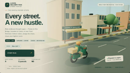 Essense_Interac's tweet photo. Inspired by
@eureka_seamless, I built a game where you are a delivery driver in Lagos.  Pick up packages and deliver them through Lagos traffic to earn your daily 2k.

https://t.co/O7ZELJOZKw 

#LagosDelivery #Lagos #IndieGame https://t.co/m2SNhfuG6y
