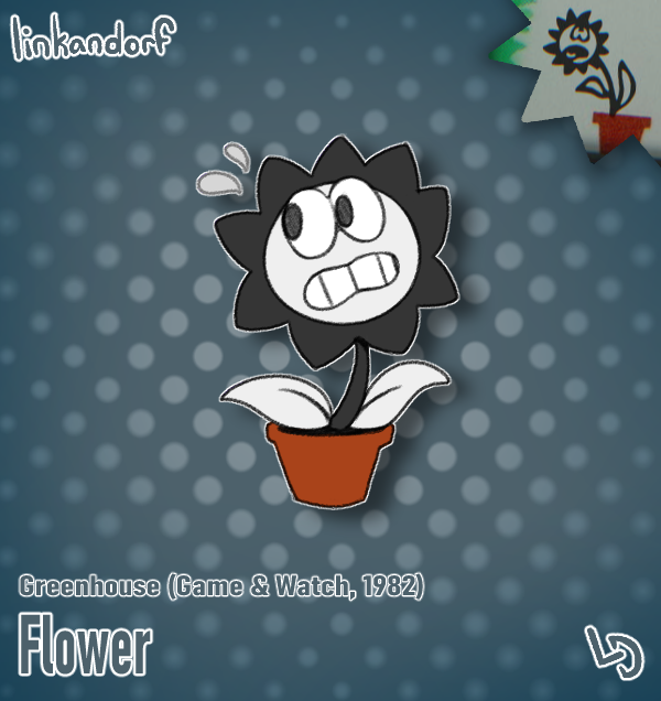 everymariochara's tweet photo. #21 - Flower

Greenhouse (Game &amp; Watch, 1982)

The poor pitiful potted pals are the target of the pests crawling into the Greenhouse. It's Stanley's job to protect them, as we all know a plant in a pot couldn't be a Fighter. Not even Fighter # 70! https://t.co/m3B03scBX0