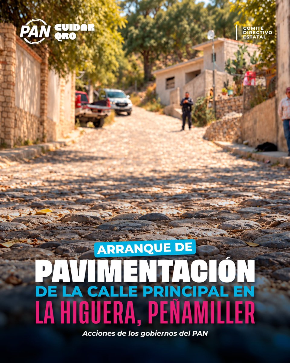 PANqueretaro's tweet photo. Obras de pavimentación que mejoran los caminos de nuestra Sierra Gorda 🛣️

Inicia la pavimentación de la Calle Principal en La Higuera, Peñamiller, una obra clave de los gobiernos del PAN para brindar vialidades seguras y de calidad a las familias de la comunidad. #CuidarPeñamiller