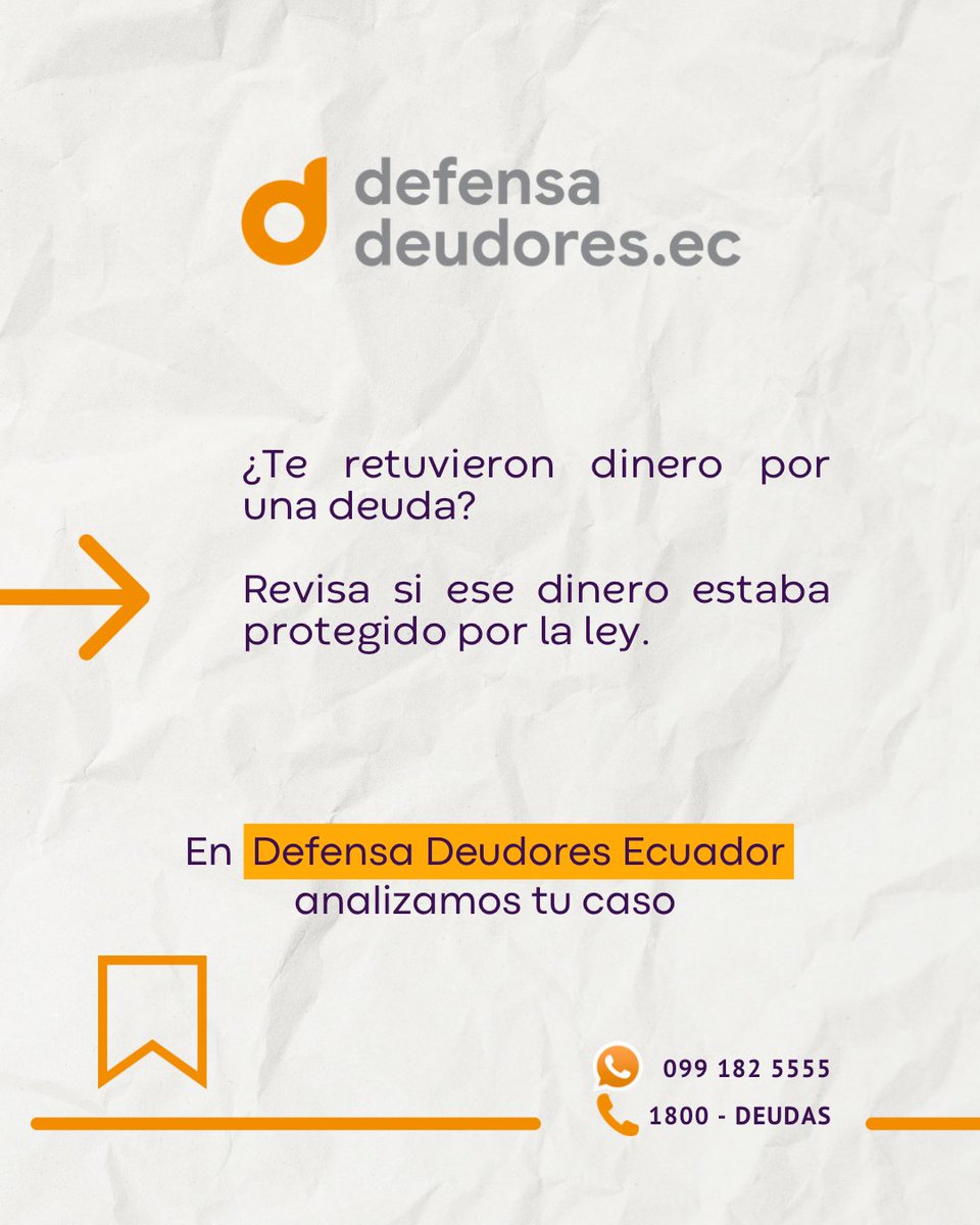 DefensaDeudorEc's tweet photo. ⚖️ ¿Tienes una coactiva y te retuvieron dinero de tu cuenta? No todo el dinero puede ser retenido.

La ley protege determinados ingresos,  por eso, es importante revisar qué dinero fue retenido y bajo qué condiciones.

Revisa tu caso y conoce si ese dinero estaba protegido. https://t.co/SF6FwJkJ2K