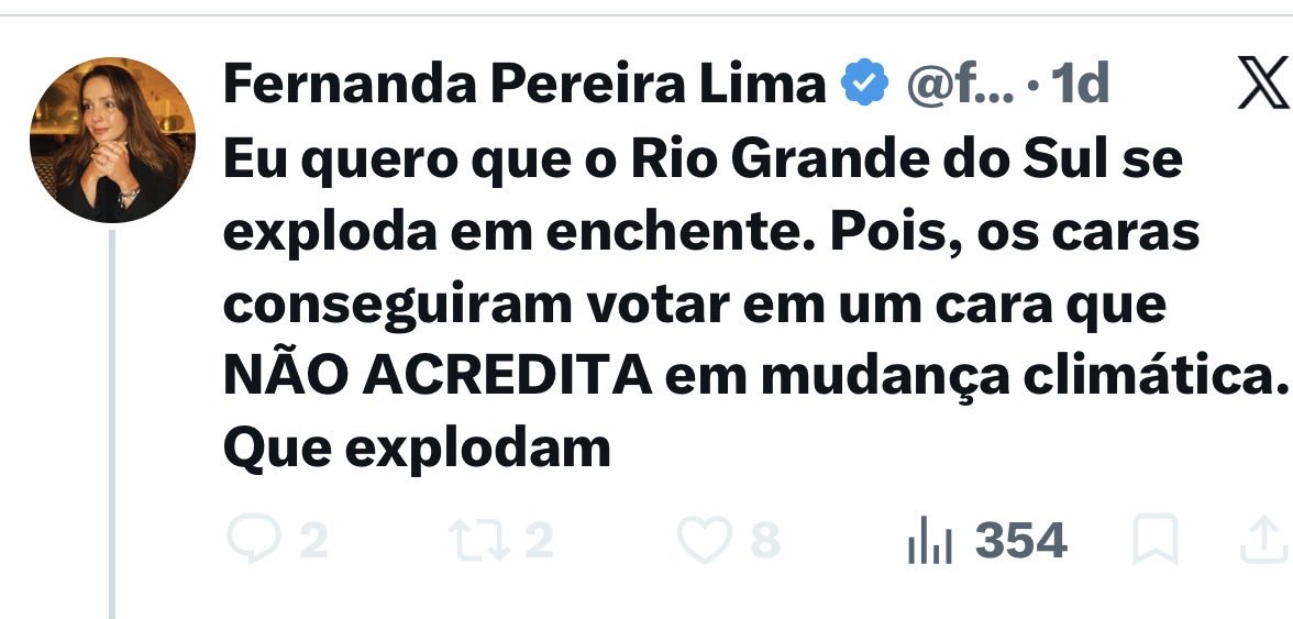 Sampaio280864's tweet photo. @barrapeixe é este o tipo de gente preconceituosa e que faz falsas acusações que trabalha com vocês? 
Lamentável isso hein? 
Aliás, vou marcar aqui novamente o vice do @FlavioBolsonaro , o @Alfredogaspar_ pois ela deletou o Tweet da falsa acusação de estupro contra ele, cabe um belo processo aqui. 
Vocês deveriam escolher melhor as pessoas que trabalham com vocês, pois uma pessoa que tripudia em cima de uma tragédia, que famílias perderam tudo e muitas vidas foram levadas pelas águas da enchente, é uma pessoa pequena e desprezível.