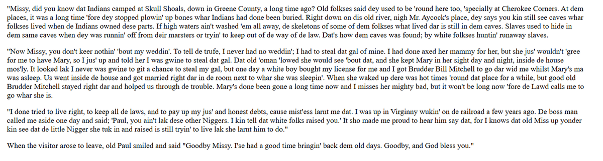 FWPSlvNarrative's tweet photo. Paul Smith closes by describing how he eloped with his wife, who at the time of the interview was deceased.  He hoped to meet her again soon in Heaven. #BlackHistory https://t.co/rYXFl9dsNS