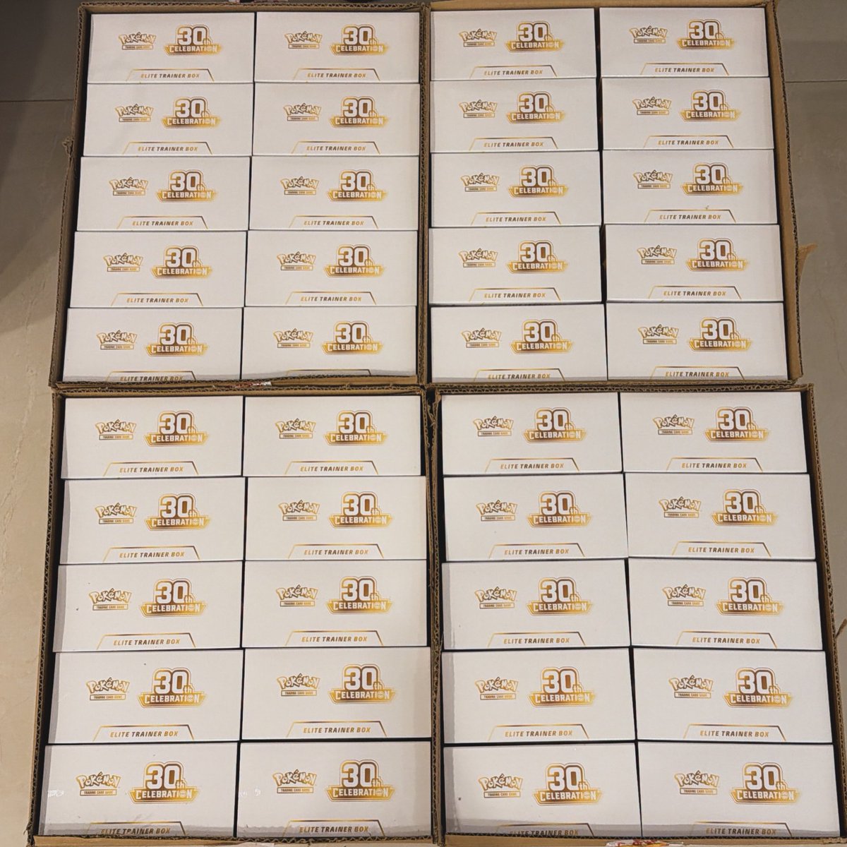pokemarttcg's tweet photo. 30th celebration now available.

ETB $80 EACH , Case $800 SHIPPED 

BOOSTER BUNDLE $30 EACH , Case $750 SHIPPED 

DM if interested. https://t.co/Sk46EteGYO