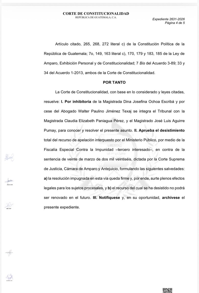 J_AlexValdez's tweet photo. 🚨 La CC aceptó otro desistimiento del MP respecto de una apelación presentada por la FECI, ahora en el segundo proceso penal iniciado contra el fundador de elPeriódico. Con esta resolución, queda firme la decisión que le permite permanecer en arresto domiciliario en ambos casos. https://t.co/pt5eaMFgAW