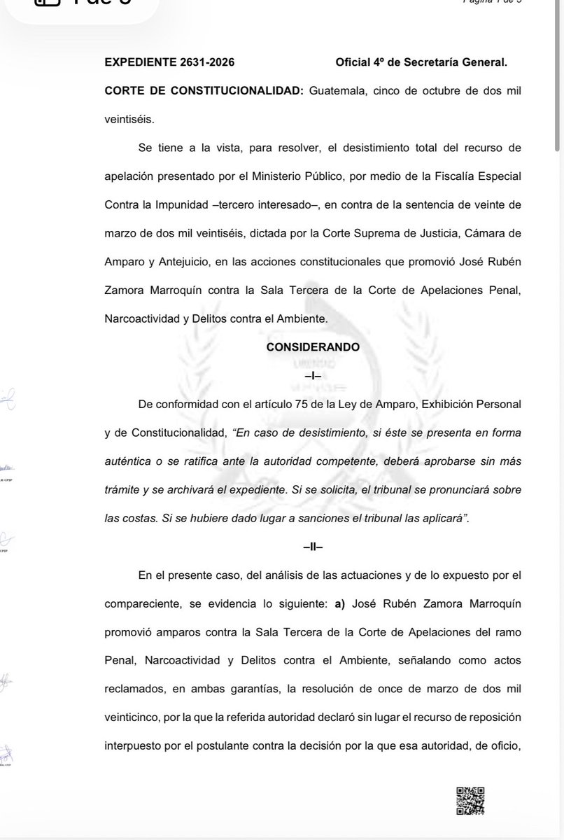 J_AlexValdez's tweet photo. 🚨 La CC aceptó otro desistimiento del MP respecto de una apelación presentada por la FECI, ahora en el segundo proceso penal iniciado contra el fundador de elPeriódico. Con esta resolución, queda firme la decisión que le permite permanecer en arresto domiciliario en ambos casos. https://t.co/pt5eaMFgAW