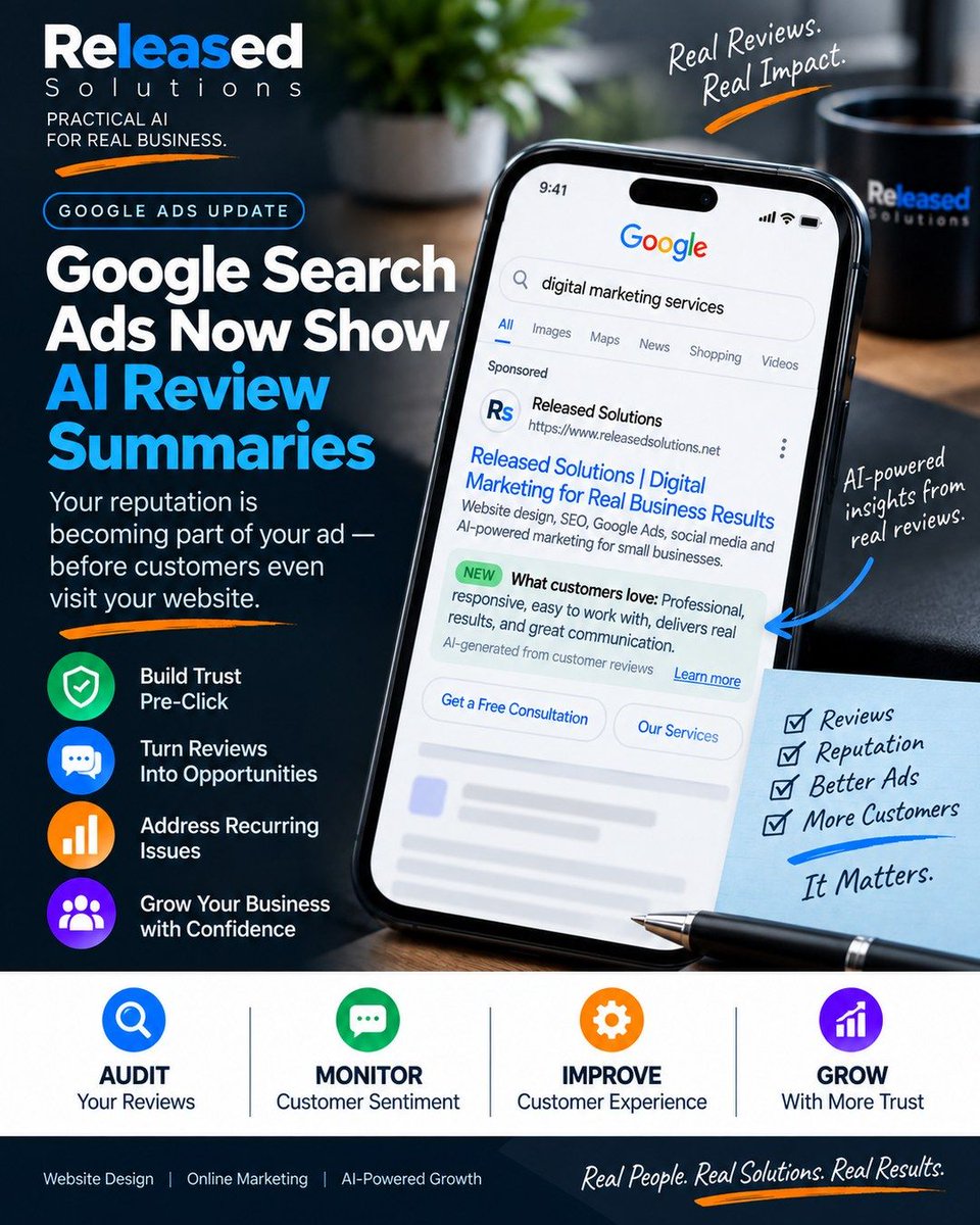 mydevopsguy's tweet photo. Your reputation may be becoming part of your Google Ad before someone ever visits your website.

Google has been testing a "What customers love" section inside some sponsored Search results. The examples being reported are labeled as AI-generated from store rating reviews.

That is more than another Google Ads format test.

Think about the traditional journey:

AD -> CLICK -> WEBSITE -> TRUST -> CONVERSION

Now consider where this may be heading:

EXPERIENCE -> REVIEWS -> AI SUMMARY -> AD -> CLICK -> WEBSITE -> CONVERSION

Customer experience is moving upstream.

If customers repeatedly praise your communication, responsiveness, service or results, AI may have useful evidence to work with.

If they repeatedly complain about slow service, reliability or another recurring problem, that may become part of the story too.

That means reputation management is becoming more connected to paid search.

But I would NOT respond by coaching customers on what to write.

Ask for authentic feedback. Read the patterns. Fix recurring problems. Give customers, search engines and AI systems accurate evidence of what your business actually does well.

One important caveat: this is currently an observed Google Ads test, not a feature I would tell every advertiser to expect today. And the reported summaries are tied to store-rating review signals, which should not simply be described as Google Business Profile reviews.

The bigger lesson matters regardless of how this particular test evolves:

Businesses increasingly control the source material AI can interpret, not every sentence AI may eventually display.

That changes how I think about Google Ads, reviews, reputation, customer experience and AI.

Read the full article: https://t.co/z6OJwpKeQm

Are you already treating your review profile as part of your advertising strategy?

#GoogleAds #PPC #DigitalMarketing #ReputationManagement #ArtificialIntelligence #SmallBusiness