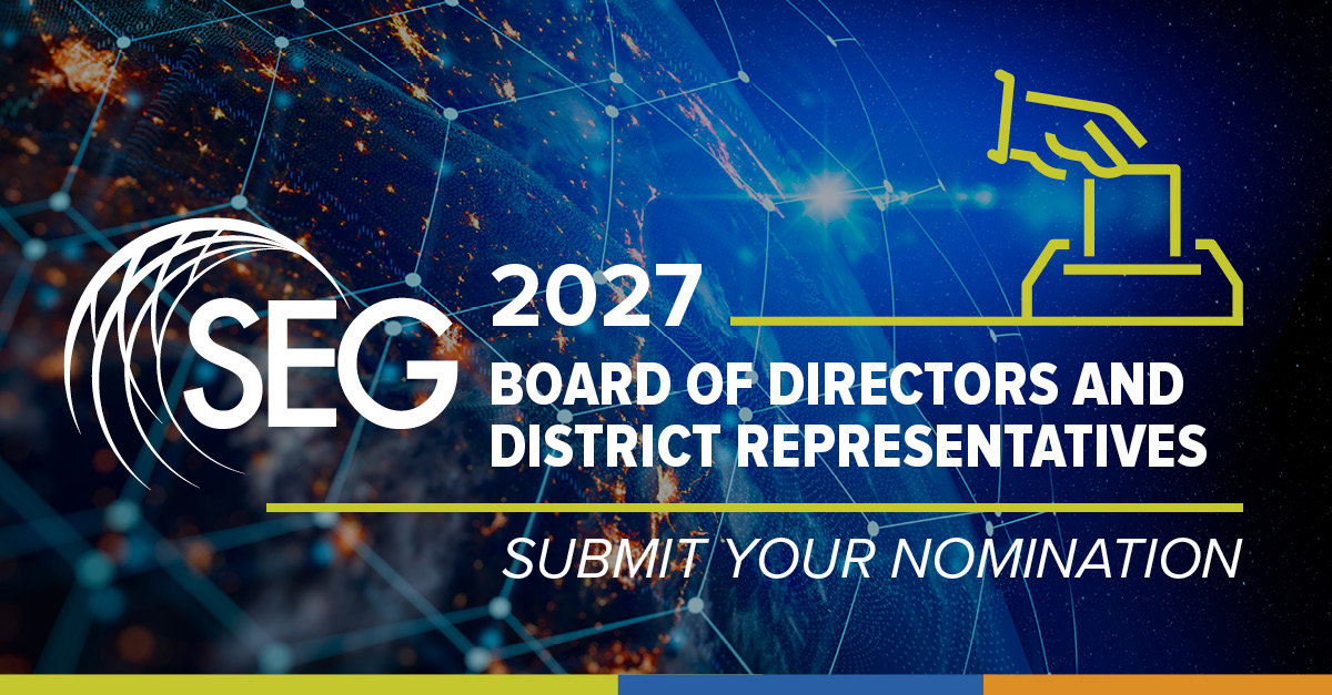 SEG_org's tweet photo. 🌍 Who should be leading SEG next? 

Many SEG leaders got their start because someone believed they'd be great at it. Nominations for the 2027 SEG Board and Council are now open, and this is your chance to be that someone for a colleague, or to raise your own hand.

Board and Council members help guide SEG's strategy, programs, and future while working with geoscientists from around the world.

Nominate by 1 December 👉 https://t.co/jHyT1xgrF8