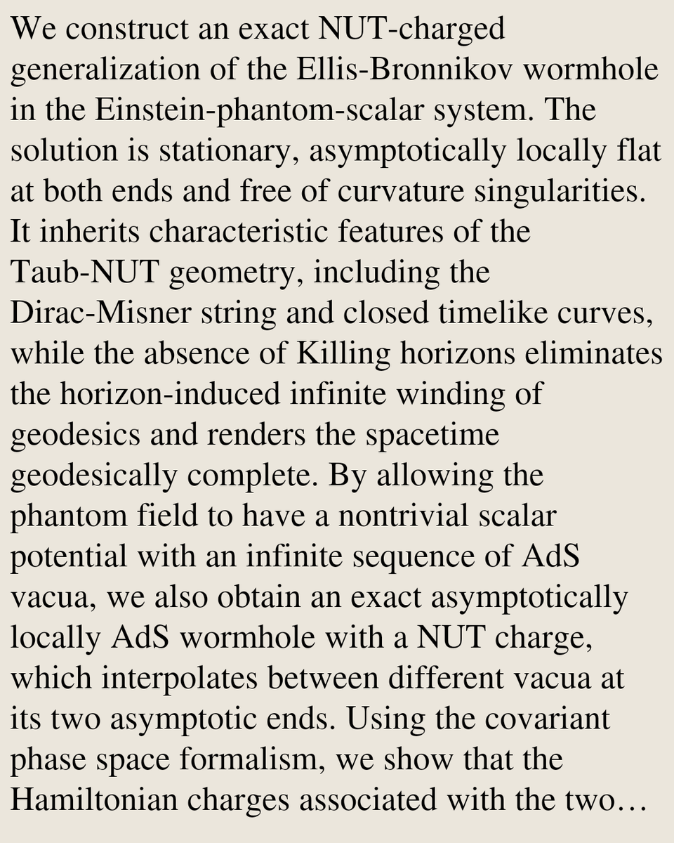 RelativityPaper's tweet photo. Ellis-Bronnikov wormholes with NUT charge

Masato Nozawa, Tomohiro Harada, Keisuke Nakashi
https://t.co/kjStdaEtDY [𝚐𝚛-𝚚𝚌 𝚑𝚎𝚙-𝚝𝚑] https://t.co/uwN4pT92l7