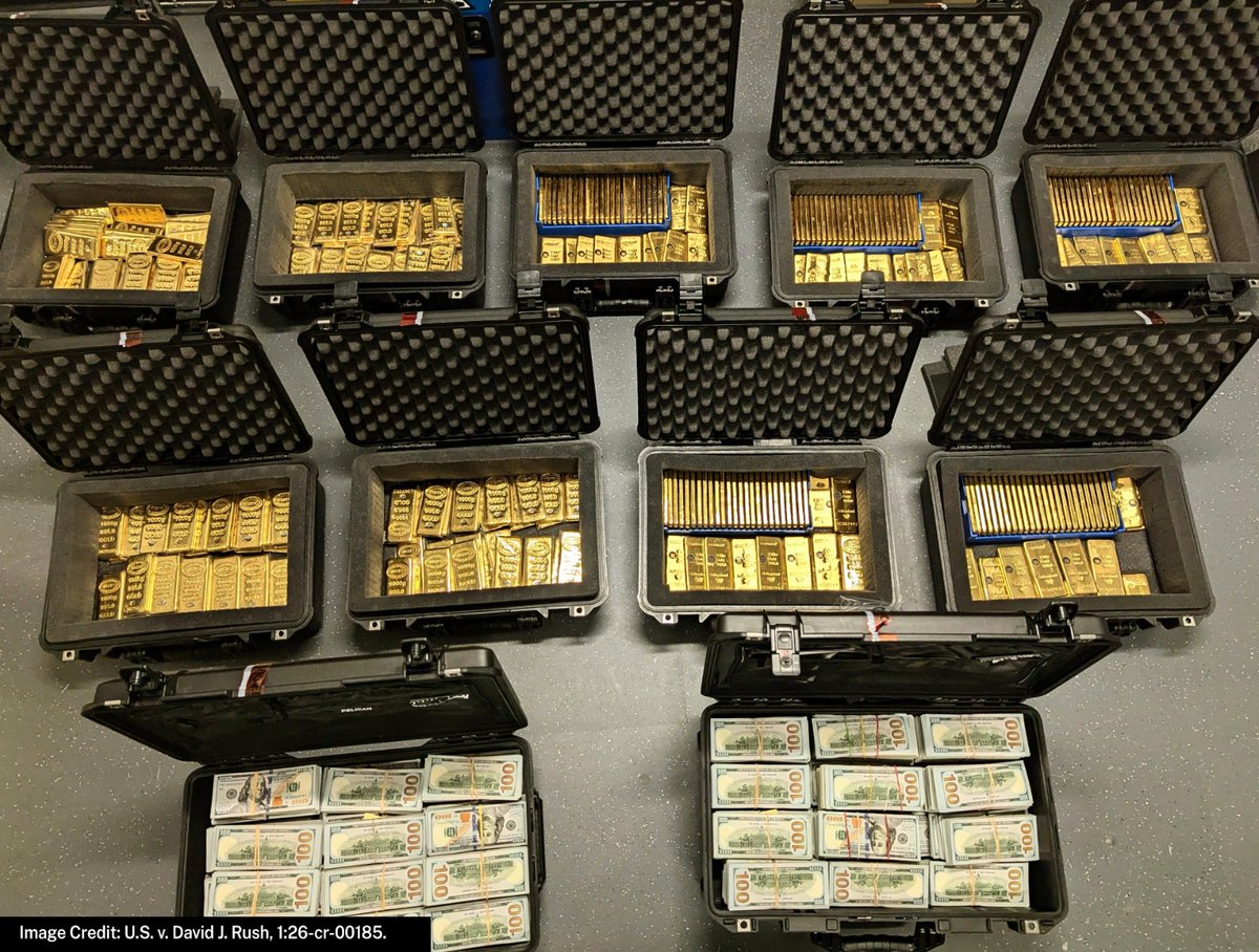 MarioNawfal's tweet photo. 🇺🇸 A CIA executive pleaded guilty to stealing about $194M, and the FBI found 298 gold bars in his house.

David J. Rush, 49, of Ashburn, Virginia, held a top-secret clearance and a senior job.

Prosecutors say he lied his way into it, invented a fake secret program, and pulled the money.

 About $145M went out by wire for luxury homes, watches, and at least 1 car. The gold cost the government about $46M.

A search in May also turned up about $2.1M in cash and €105,000.

He agreed to give up the bars, the properties, 30 watches, and 2 BMWs.

Sentencing is on January 28th, and the max is 20 years. The money he stole is comparable to 1 or 2 lifetimes of wasting 😳

Source: U.S. DOJ / Writer: Lucas