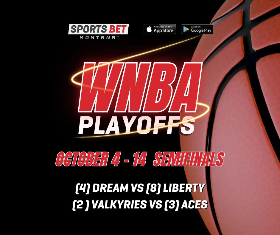 SportsBetMT's tweet photo. Valkyries–Aces promises fireworks as two heavyweights fight for a chance at the championship stage 💥🏀Expect highlight plays and tight finishes all series long. Take your shot with Sports Bet Montana! #HoopsHeat #WNBA2026 #NextPlay https://t.co/pYYsnmbt1g