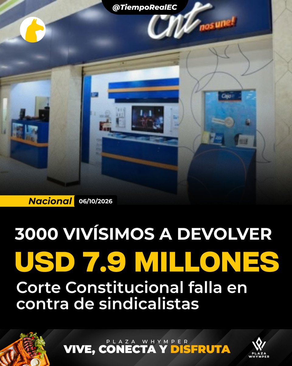 TiempoRealEC's tweet photo. 🚨 MÁS DE 3.000 SERVIDORES DE CNT DEBERÁN DEVOLVER USD 7,9 MILLONES TRAS FALLO DE LA CORTE CONSTITUCIONAL

⚖️ La Corte Constitucional dejó sin efecto las sentencias que permitieron incorporar a más de 3.000 servidores públicos de carrera de CNT al contrato colectivo. La decisión ordena archivar el proceso y recuperar los valores pagados por beneficios que, según el fallo, no les correspondían.

💰 El monto global estimado a recuperar asciende a USD 7,9 millones. CNT deberá realizar una liquidación individual para determinar cuánto corresponde devolver a cada empleado o exempleado beneficiado por incrementos salariales, indemnizaciones, horas extras, jubilación patronal y otros rubros.

📆 La restitución podrá realizarse mediante acuerdos y descuentos mensuales por rol de pagos durante un plazo máximo de 36 meses. La Corte dispuso que se considere la capacidad económica y subsistencia familiar de cada persona al definir la forma de pago.

🛑 El fallo también dispone suspender definitivamente cualquier pago pendiente derivado de las sentencias anuladas. CNT deberá informar periódicamente sobre la recuperación de los recursos y ejecutar los cálculos individualizados antes de establecer las obligaciones de cada beneficiario.

🚨 La Corte además señaló irregularidades en las actuaciones judiciales, declaró error inexcusable y remitió información a Fiscalía por posible prevaricato. Contraloría realizará un examen especial y el Consejo de la Judicatura deberá determinar eventuales responsabilidades disciplinarias.

#TiempoRealPlus #VivimosHistorias #CNT #CorteConstitucional #Justicia