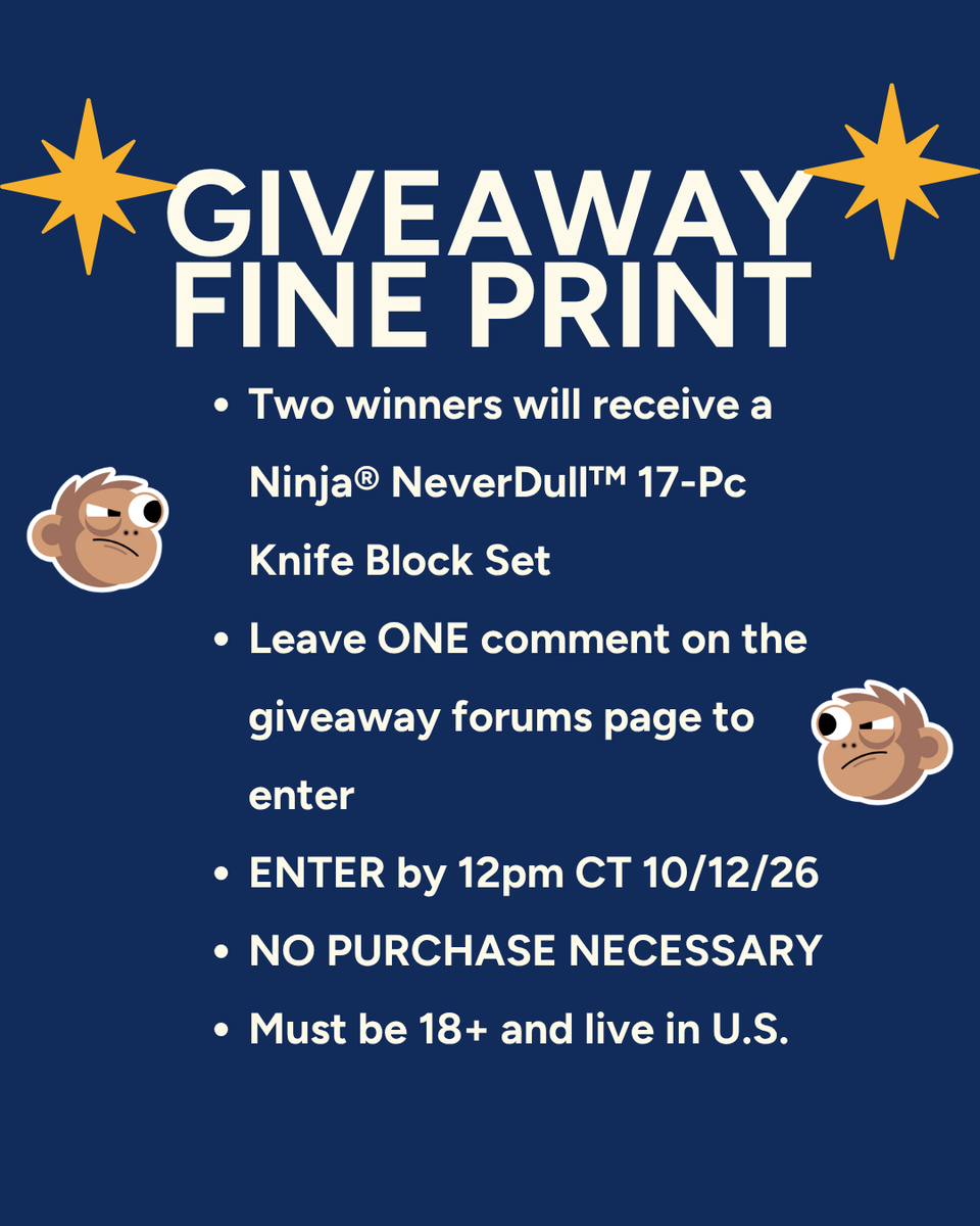 woot's tweet photo. 🚨IT'S OUR LAST GIVEAWAY OF THE YEAR! 🚨

This week, we're giving two people the chance to win a Ninja® NeverDull™ 17-Pc Knife Block Set! 

To enter go to https://t.co/NAy98elPj3 for instructions. Ends 12pm CT 10/12. NO PURCHASE NECESSARY. U.S. residents only. 18+. https://t.co/SKGPbTCiGx