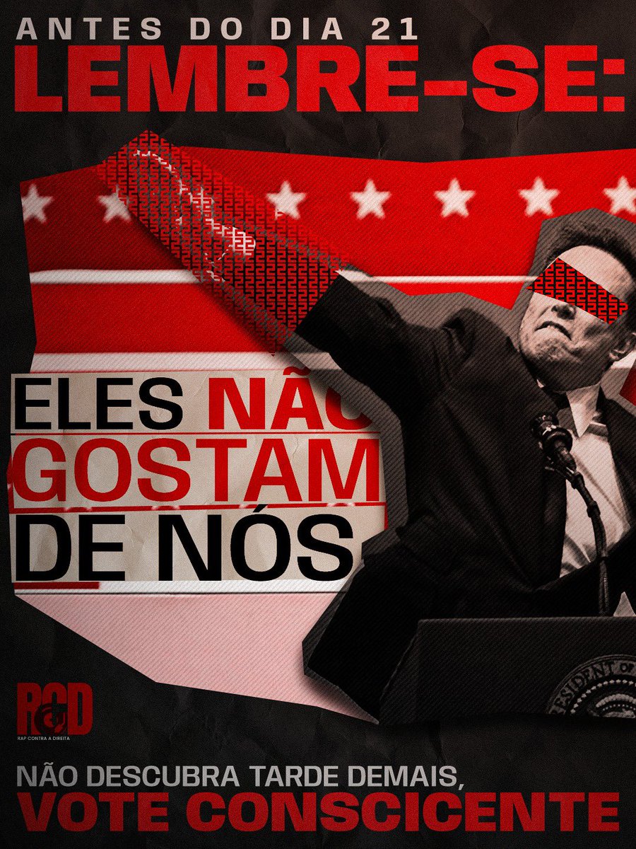 boredck's tweet photo. RAP CONTRA A DIREITA 🚫 — um movimento que reúne fã-clubes, rappers e creators.

— Criamos o #RDC com o objetivo de ampliar o debate político dentro da cultura e incentivar o público do rap a exercer seu voto de forma consciente e informada.

Chega de fingir que o RAP não tem lado: O rap tem lado, sim. E esse lado é o lado de quem luta.

RAP CONTRA A DIREITA PORQUE NOSSA HISTÓRIA NÃO É NEUTRA, E NEM SILENCIOSA.

— O rap nasceu da voz de quem luta por seus direitos, por sua comunidade e por espaço e igualdade.

Não é sobre partido. 

É sobre valores e princípios. Esses mesmos não são encontrados em hipótese alguma na ideologia da direita.

O rap pode ser contra o sistema, mas nunca contra seus próprios valores.
#RAPCONTRADIREITA