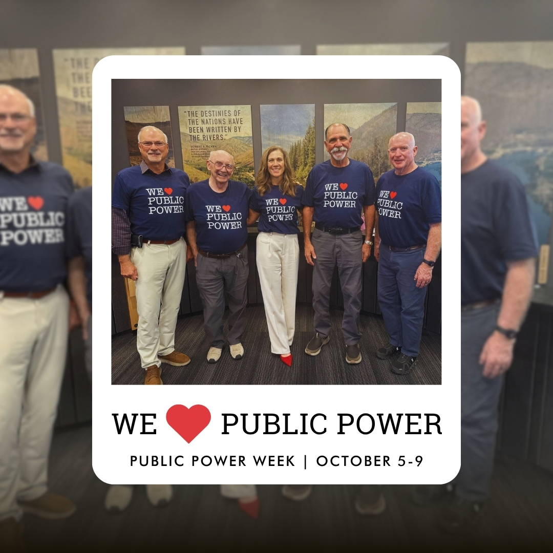 chelanpud's tweet photo. WE♥️PUBLIC POWER // Our Board of Commissioners wore their "We ♥️ Public Power" shirts at the Oct. 5 Board Meeting to celebrate Public Power Week. It's a reminder of Chelan PUD's commitment to delivering essential services that support our customers and communities every day. https://t.co/dKgd0i5nfe