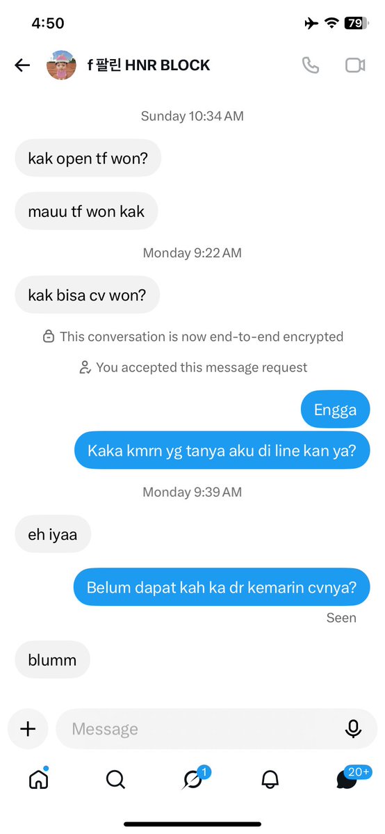 outrofir's tweet photo. Jualannya ala ala selkor, tapi nyari convert won kemana2 dan aku yakin bukan aku aja jasa yang dia chat 🫠🫠

Buat yang punya jasa tf / cv won maupun buyers harap hati-hati ya! https://t.co/BtBWoffja1