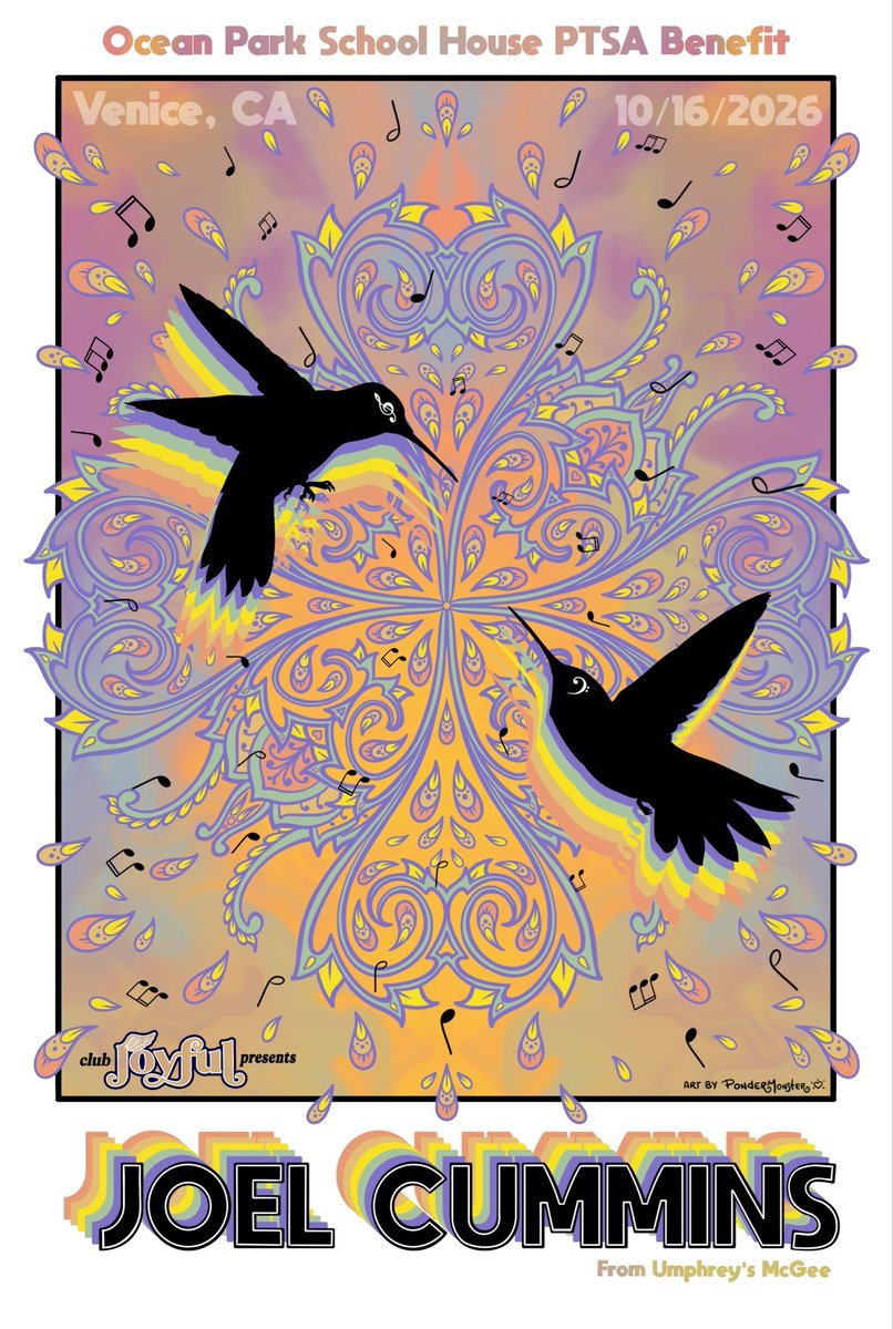 goldlikejoel's tweet photo. For my 10/16 show in Venice @ Club Joyful, our buddy Sam Granillo aka @IGPonderMonster created this gorgeous print to help us raise a little extra $ for my kids’ school. 

You can reserve your signed copy in advance &amp; pick up at the show. Only 30 made! https://t.co/ocJvE5Kuyd https://t.co/DzAbdl2dW6