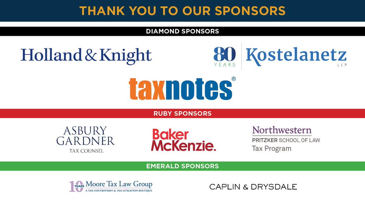 ABATAXSECTION's tweet photo. Please join us in recognizing and thanking our Virtual 2026 Fall Tax Meeting Sponsors. Attendees, make sure to stop by the Sponsor tab to view and connect with all our sponsors.
Thank you, Diamond Sponsors:
Holland & Knight LLP
Kostelanetz LLP
Tax Notes
#Tax #TaxLaw #26TaxFall https://t.co/OudrGWOxDj