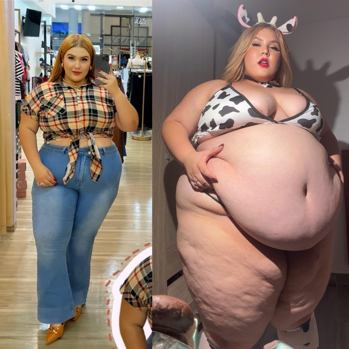 ObeseSupremacy's tweet photo. From FAT to FATTER! We're dealing with one greedy little cow here. No one gets that big just by liking to eat. Oh no, this is a case of someone who would eat to gain weight, to grow, to eat even more the next day, to drown their thinner self in fat. MOOOOOOoooo~ https://t.co/ks699XylGh