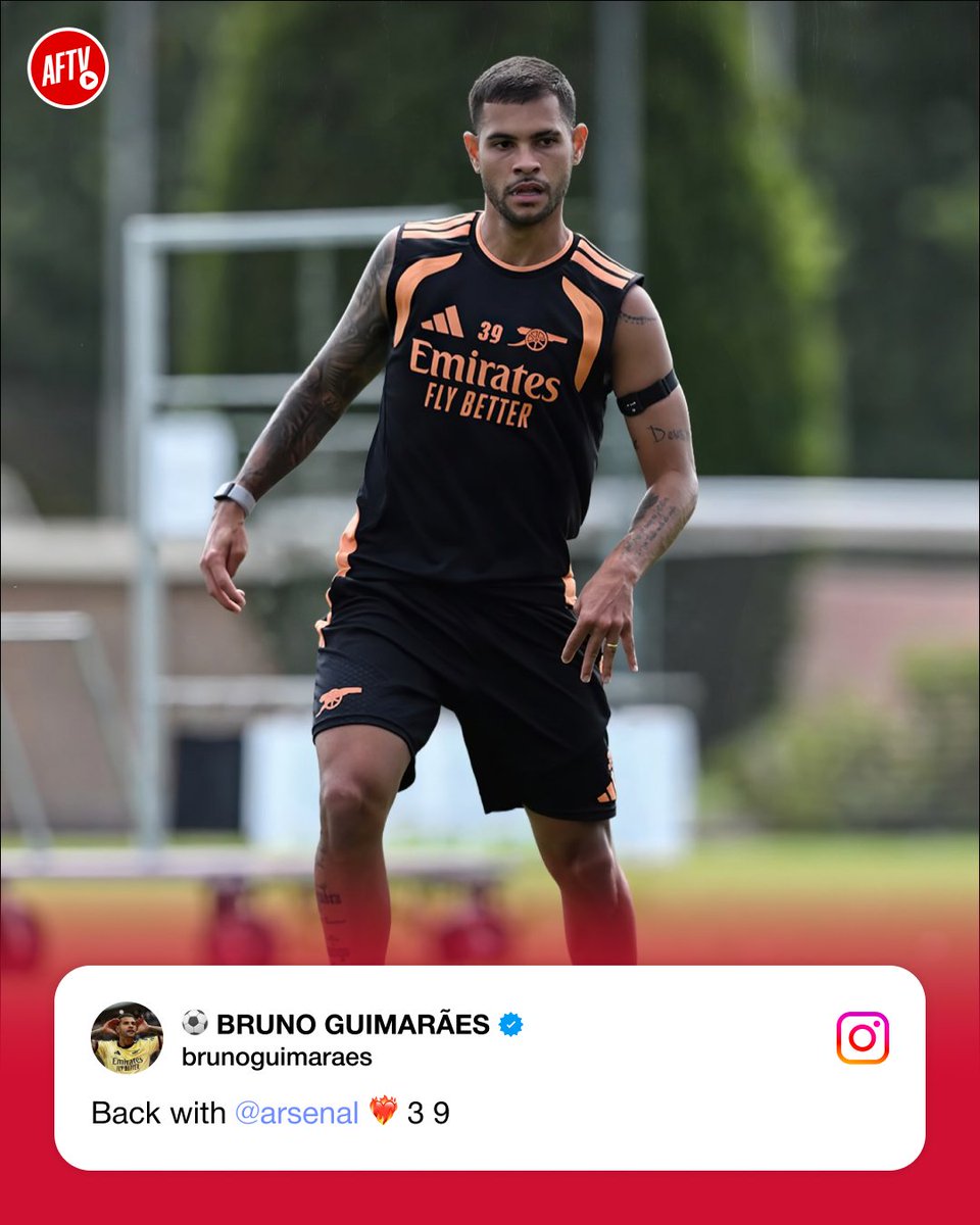 AFTVMedia's tweet photo. Bruno Guimarães is BACK IN TRAINING with Arsenal! 🔴⚪

Great to see you again, Bruno! 🤝🔥 https://t.co/eKvt0qA92r