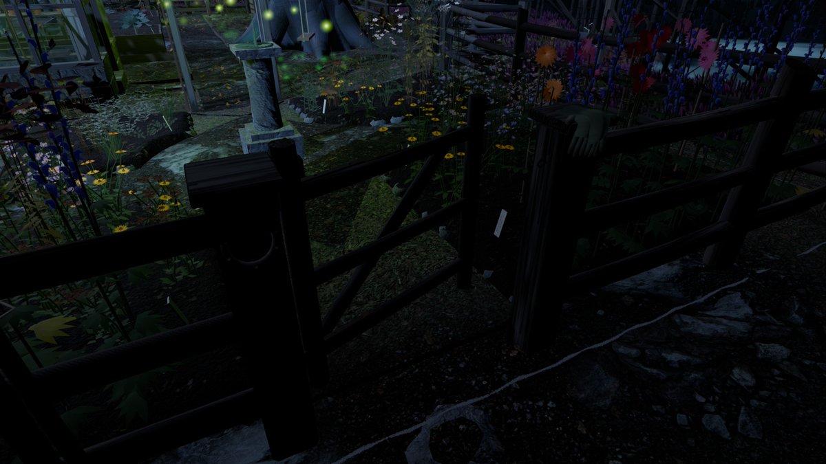 ScarsOfWild's tweet photo. Swapped the white picket fence round my grandmother character's garden for one of old silvered logs, modelled in Blender. Hewn posts at the gates (her gloves still lie on the cap), and a pole gate that Aurora pushes open on her way in. #gamedev #indiedev #b3d https://t.co/cxnfpaJeQV