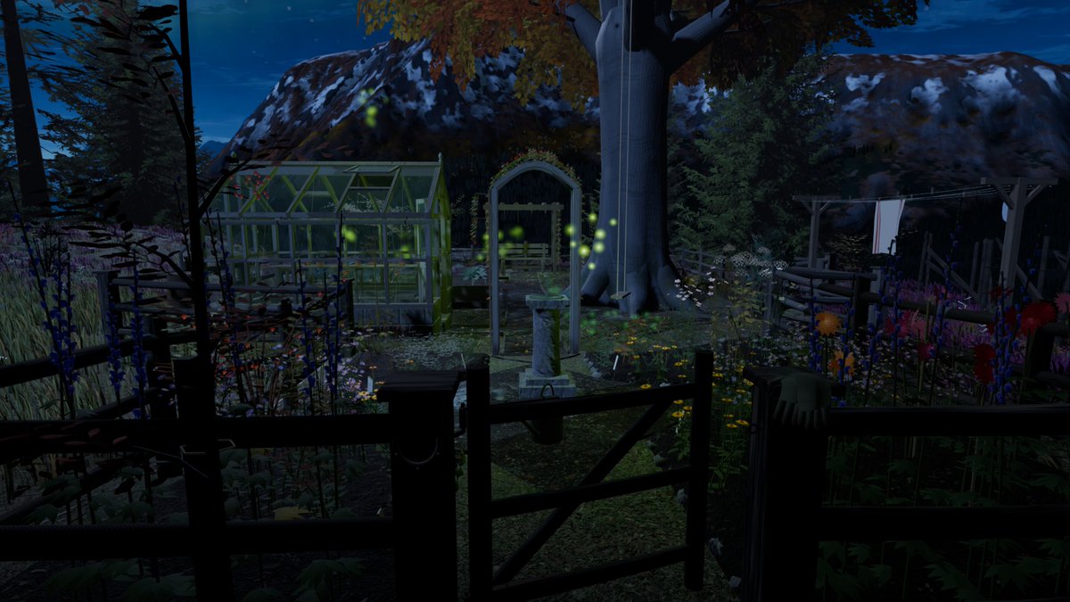 ScarsOfWild's tweet photo. Swapped the white picket fence round my grandmother character's garden for one of old silvered logs, modelled in Blender. Hewn posts at the gates (her gloves still lie on the cap), and a pole gate that Aurora pushes open on her way in. #gamedev #indiedev #b3d https://t.co/cxnfpaJeQV