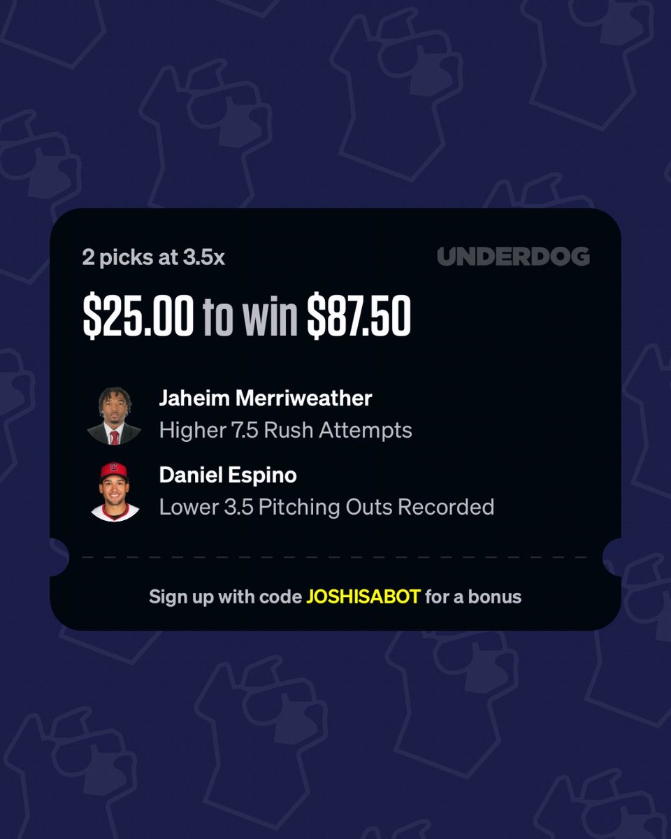 JoshBotBets's tweet photo. Underdog 

 https://t.co/TlEXjujpk5 https://t.co/lSzxAyugBt