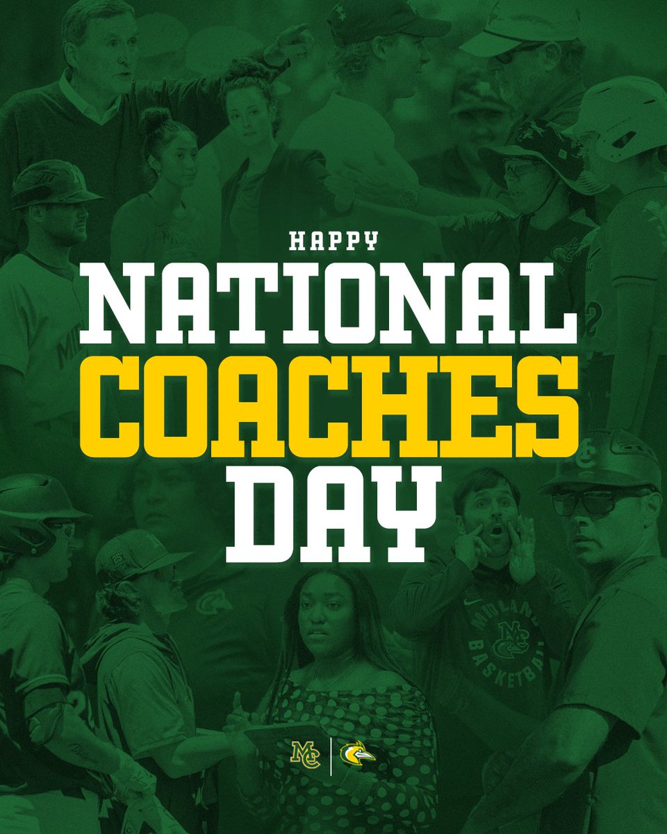 Midland_College's tweet photo. Happy National Coaches Day to ALL of our MC coaches! Thank you for the time, heart, and commitment you pour into our student-athletes every single day. We’re grateful to have you leading our Chaps. 💚💛 https://t.co/eLaL30JNLm